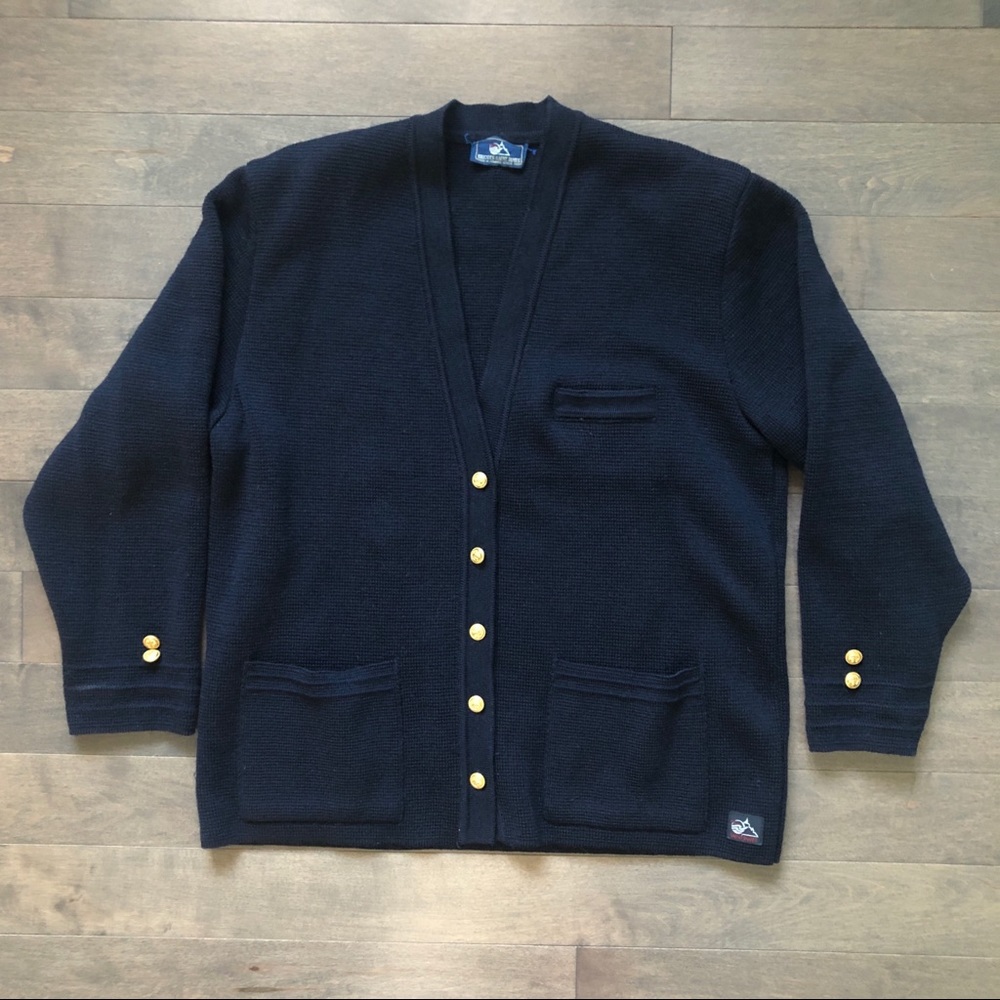 Vintage Saint James Navy Blue Wool Knit Cardigan Sweater Medium / Large *